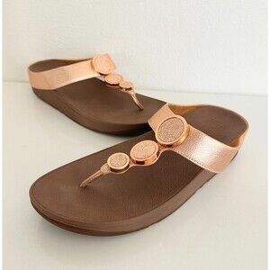 FitFlop Halo Faux Leather Toe Post Sandal Orthopedic Rose Gold Pink Women's 10